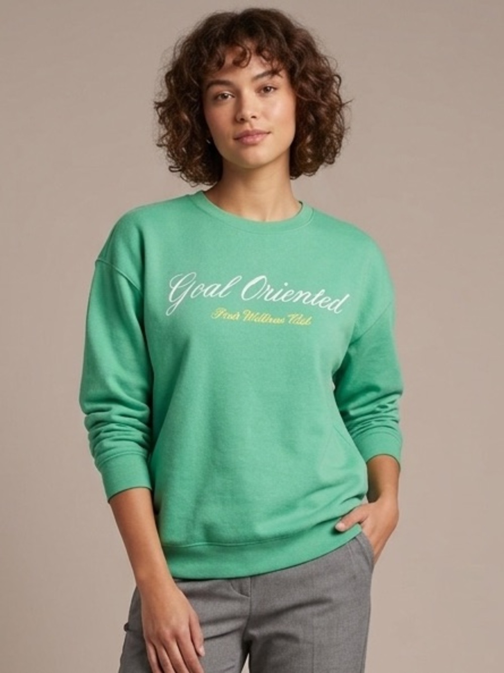 PINK Victoria's Secret Green "Goal Oriented" Crewneck Sweatshirt